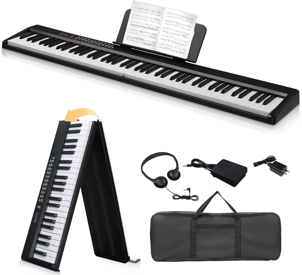 Digitale piano- 88 opvouwbare toetsen - Bluetooth MIDI - 32 stemmen, luidsprekers 2x3W