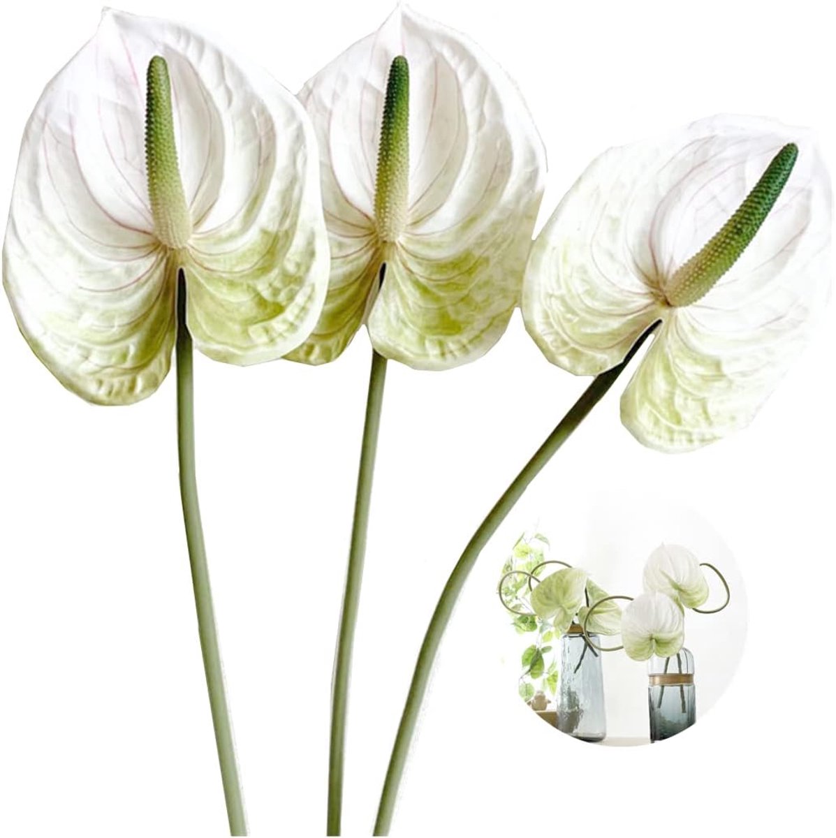 26 "Kunstmatige anthurium lelie bloemen permanente bloem, 3 stuks tropische imitatie plant bloem boeketten voor tafel centerpieces arrangement en bruids bruiloft festival decor bloemstuk (wit)
