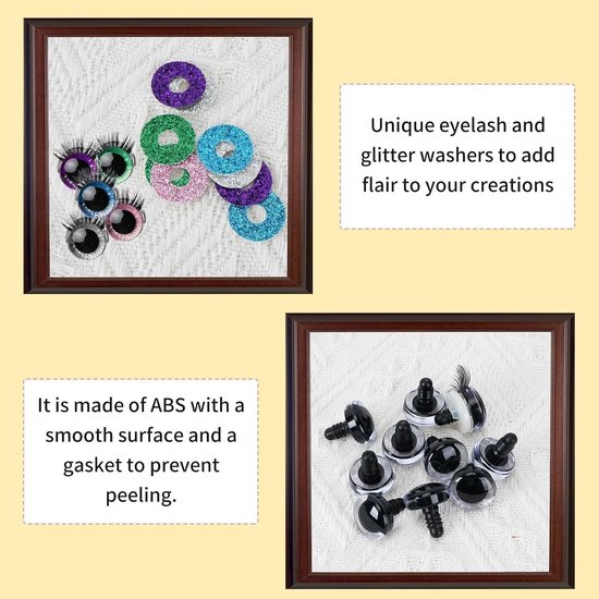 Ogen, 10 stuks, 20 mm, Amigurumi-ogen voor poppen met wimpers en sluitringen, voor Amigurumi-poppen, haakdieren, doe-het-zelf speelgoed, teddypoppen, pluche speelgoed — afbeelding 3