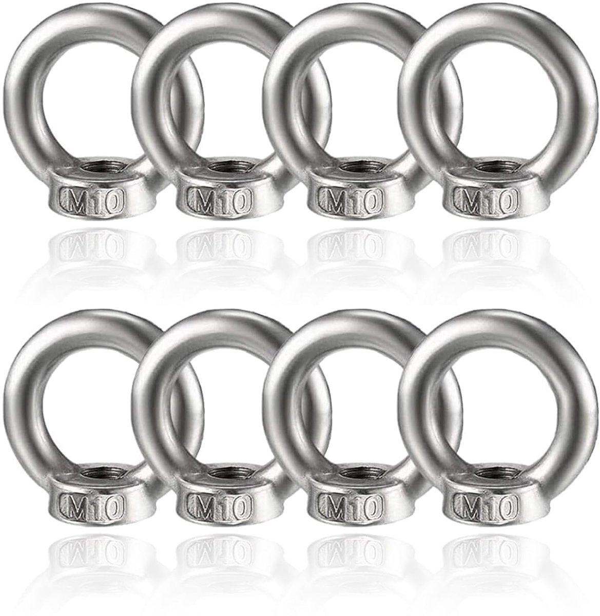Ringmoeren M10, oogmoeren, roestvrij staal, voor kabelmontage, hefaccessoires, oppervlaktepolijsten, zilver