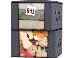 Edihome, opbergbakken, (X stuks), kledingopbergzakken, garderobe-organiser, met versterkte handgrepen, heavy duty stoffen zakken met transparant venster (Donkergrijs, Pak van 2)