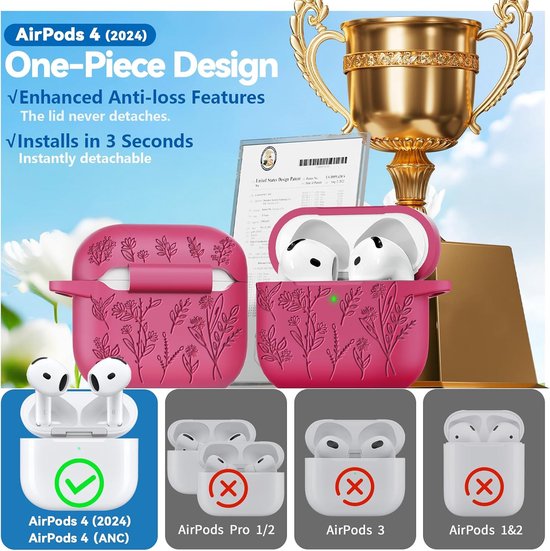 Grasprint Hoesje voor AirPods 4 (Felroze) — afbeelding 2