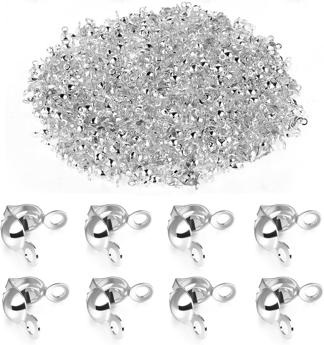 600 stuks krimphoezen voor het maken van sieraden, krimpkralen, eindkappen, knoopafdekkingen, clamshell-omvouwbare kralenhoes voor doe-het-zelf armbanden, kettingen, accessoires voor vrouwen, handwerk