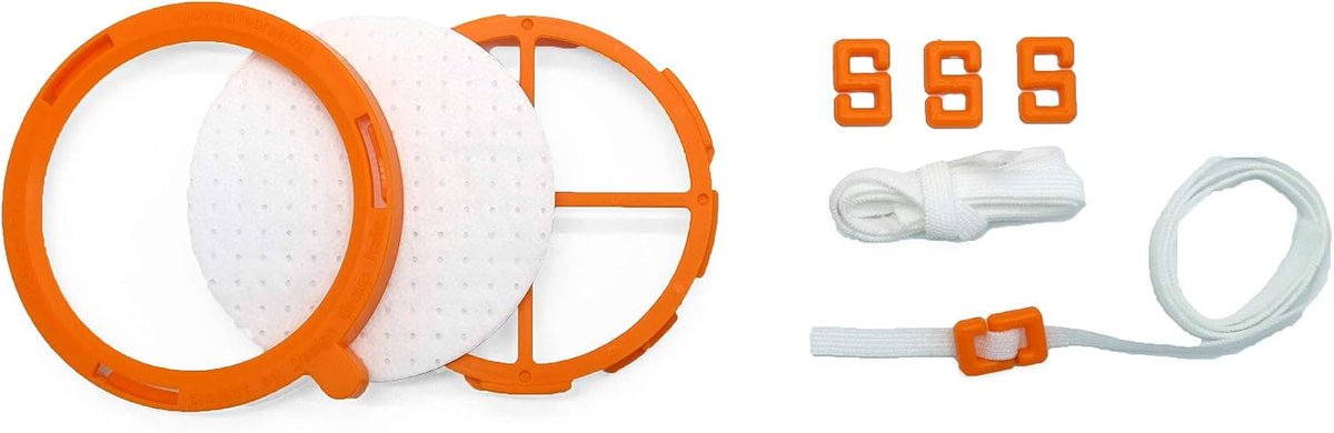 20 reservefilters + kleurrijke accessoires voor het personaliseren van je herbruikbare masker, transparant, SAFE Breath, oranje