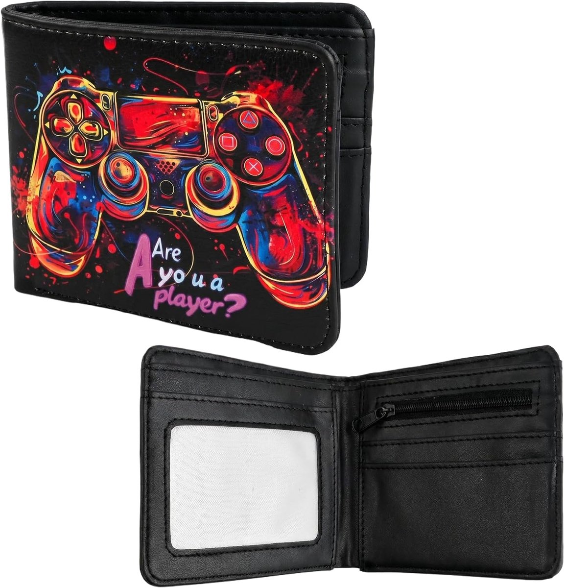 Portemonnee voor kinderen, jongens, van PU, portemonnee voor jongeren en jongens, met gamepad-design, opvouwbaar, praktisch voor kinderen en jongeren