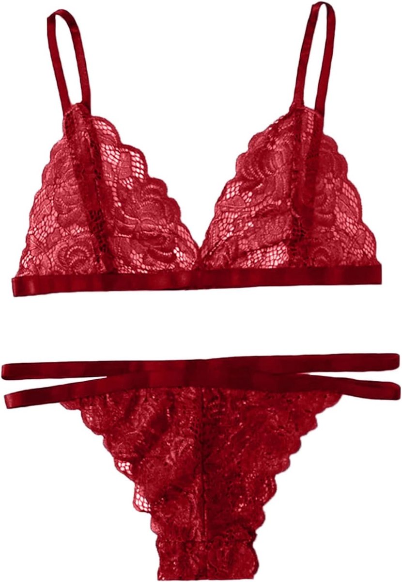 V-hals sexy babydoll lingerie kant rug lang ondergoed pak strak kant ondergoed