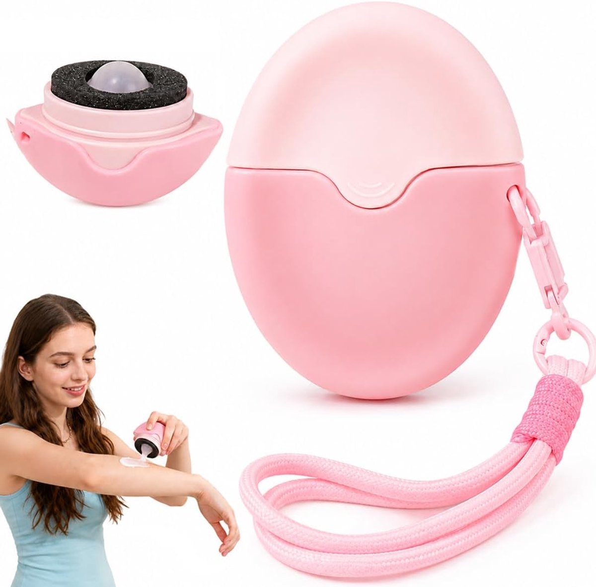 1 stuks lotion-applicator, zonnebrandroller voor kinderen, zonnebrandroller, met koord, zacht scrollen, draagbaar, voor kinderen, volwassenen en familie (roze)