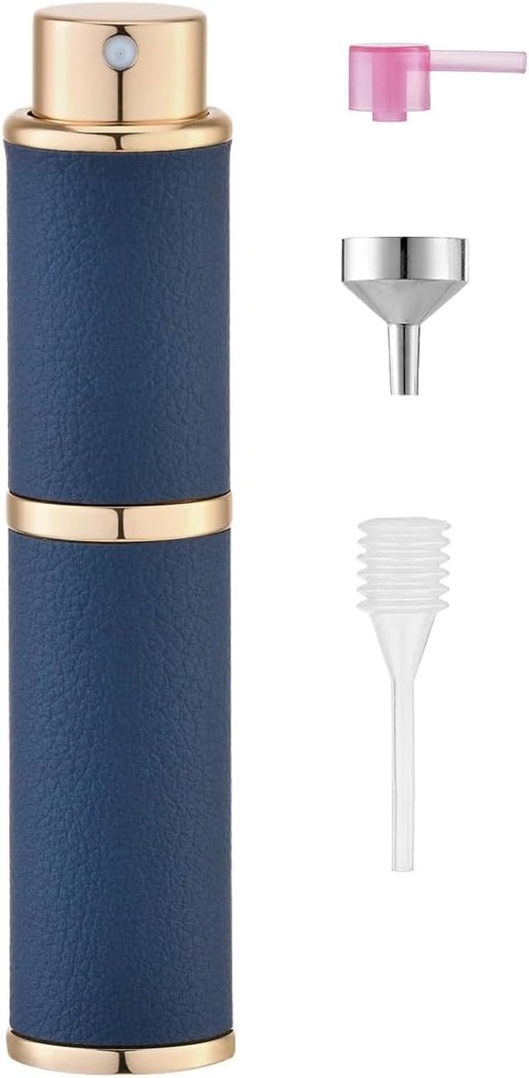 Navulbare parfumverstuiver, 10 ml, reisparfumverstuiver, leeg met lederlook, draagbare zakverstuiver voor dames en heren, blauw, 1 stuk