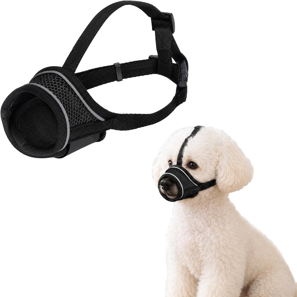 1 stuk muilkorf voor honden met verstelbare hoofdband voor honden, muilkorf, ademend mesh-design, maakt het drinken mogelijk, voorkomt bijten, blaffen, overmatig eten en kauwen (S, zwart)
