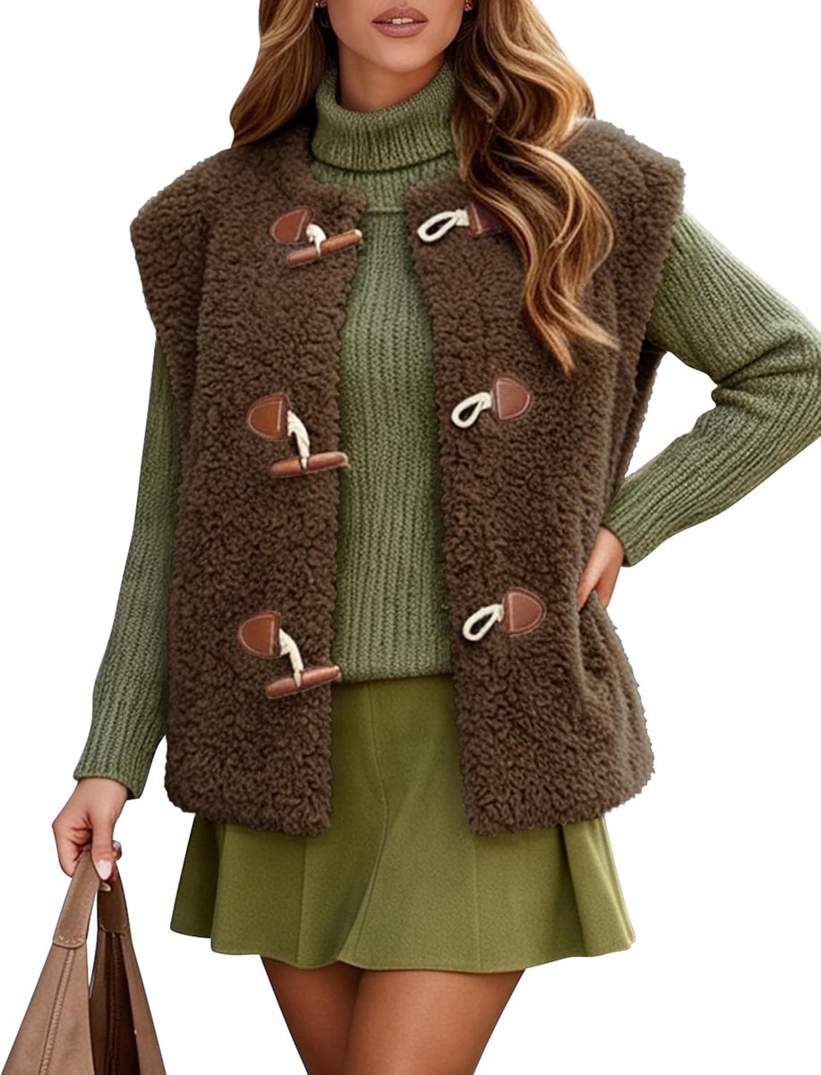 Gilet voor vrouwen, UK dames pluizige kraag mouwloos met zakken