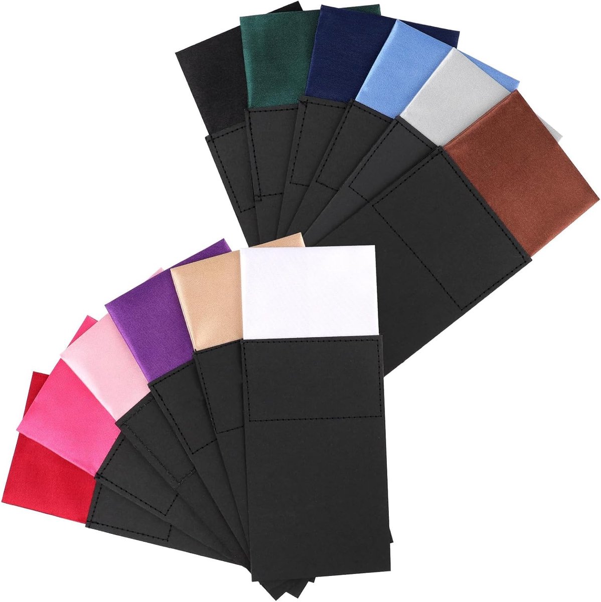 12 stuks pochetten voor heren, 12 kleuren, rechthoekig, plat voorgevouwen pak, pochetten op kaart, mannelijk polyester, zakdoekaccessoires (18,5 x 8 cm)