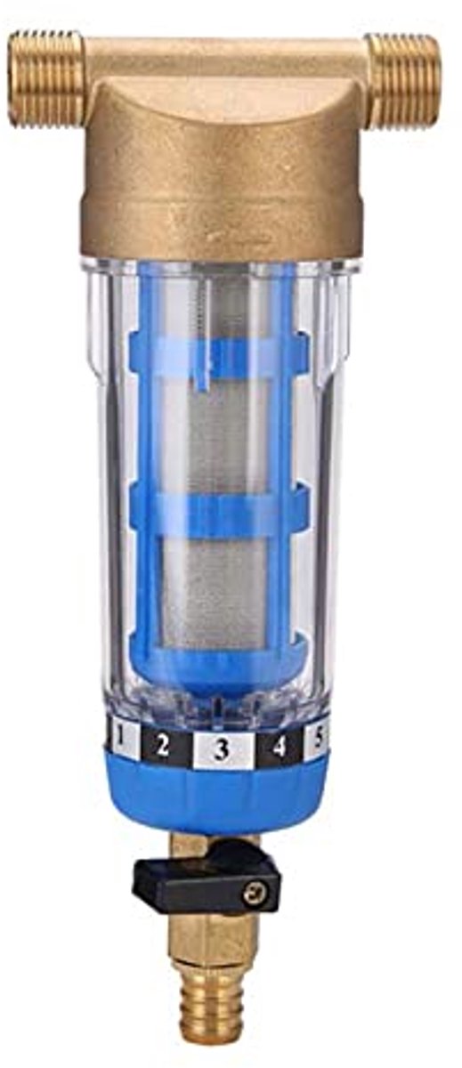 Waterfilter – Spin Down met sediment – kraan met buitendraad voor putwaterslang (mannelijke schroefdraad 1/2 inch)