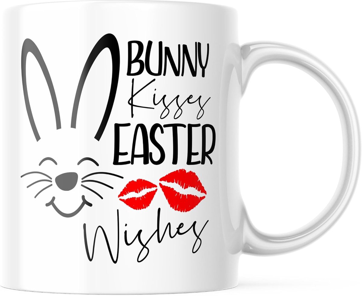 Mok, Bunny Kisses Easter Wishes Koffiekop, Schattig Paascadeau, Lente Feestdag Beker, Paasmand Vulling