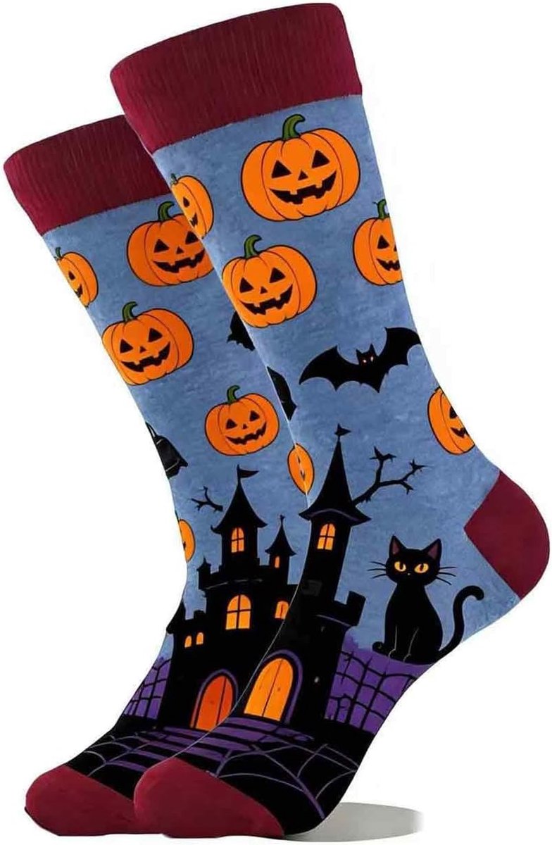 Halloween-sokken voor dames en heren, katoenen sokken met pompoen, kat en vleermuis, griezelige outfit voor Halloween-feest en decoratie, grappige crew-sokken, eenheidsmaat