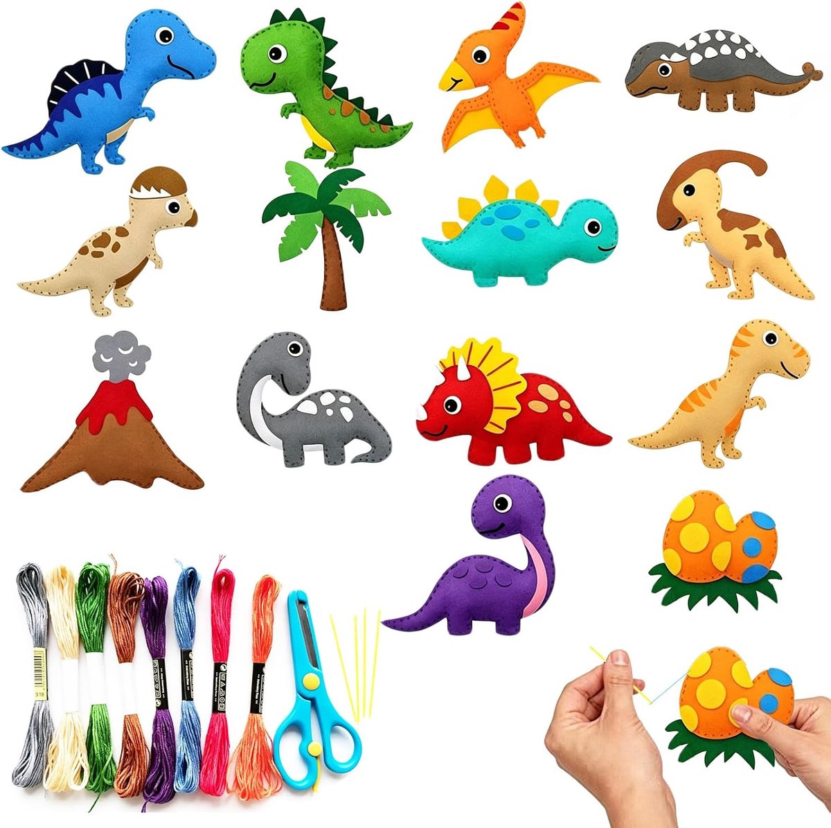 14 stuks dinosaurus viltornamenten assortiment, decoratieve handwerkbenodigdheden voor volwassen binnenhuisdecoratie, uitsluitend voor statische interieurpresentatie zonder speelfunctie