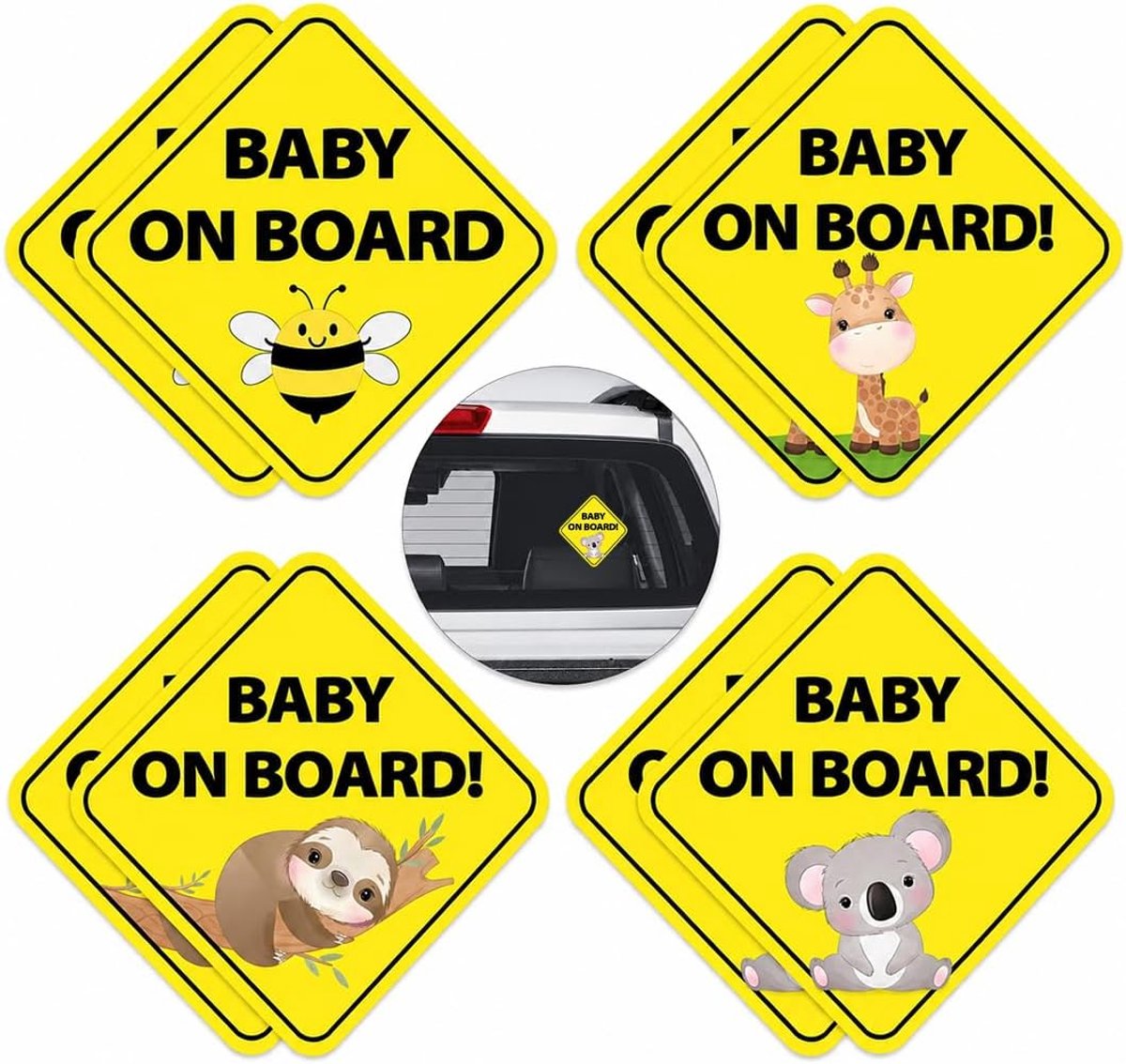 4 Stuks ‘Baby On Board’-Stickers Voor Op De Auto, Zichtbaar Vanaf Grote Afstand, Verschillende Modellen, Voor Buitengebruik