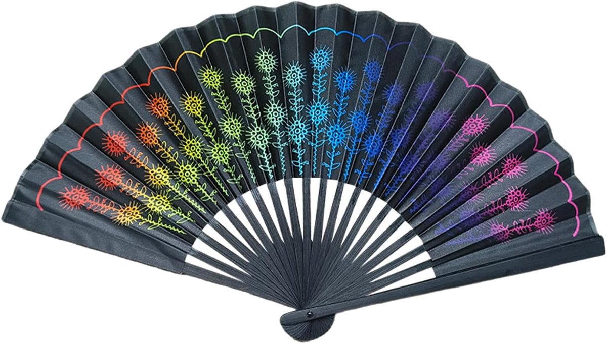 Handventilator | Regenboog Bloemenpatroon | Voor feesten, evenementen en optredens | Rave accessoire, cadeau