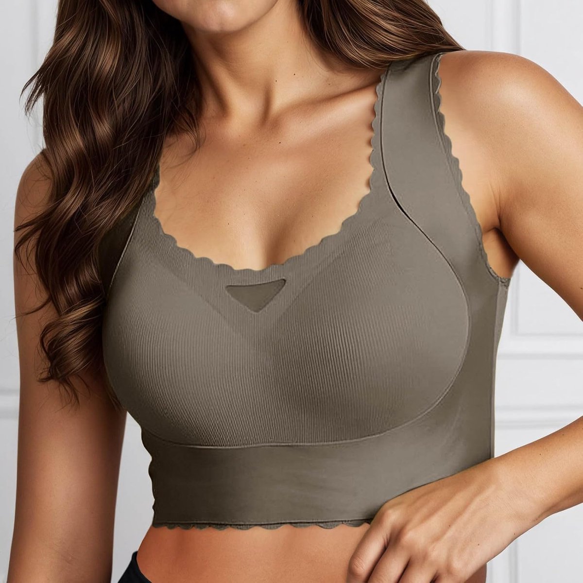Sportbeha voor dames, zonder beugel, ondersteuning, naadloos, comfort, rekbaar, pilates, fitness, uitneembare pads, licht, A5