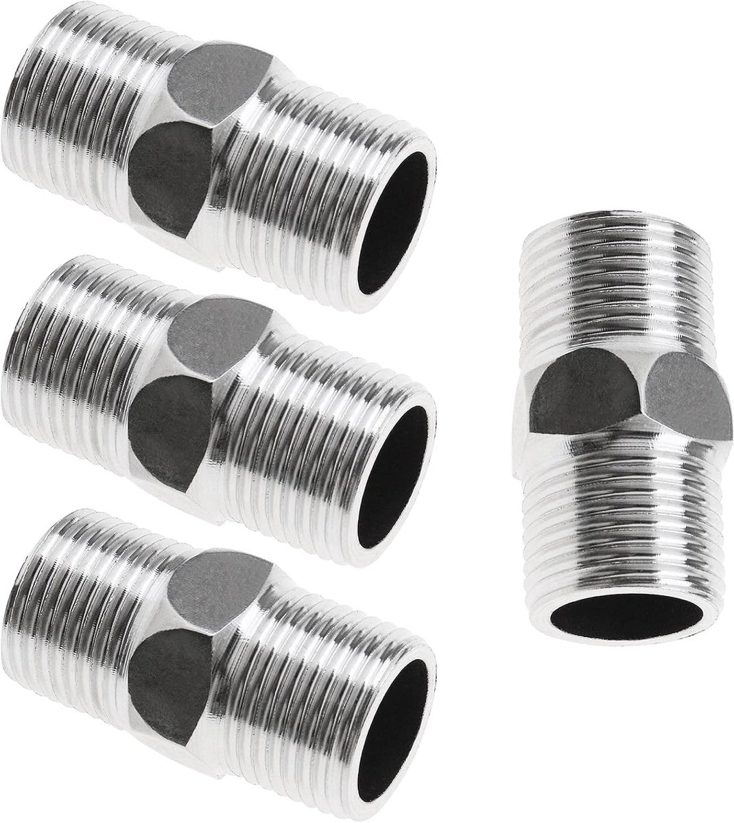 4 stks 1/2 tot 1/2 Pijp Fitting Rvs Hexagon Tepels Voor Air Water Pijp Quick Release Air Line Slang Externe Draad