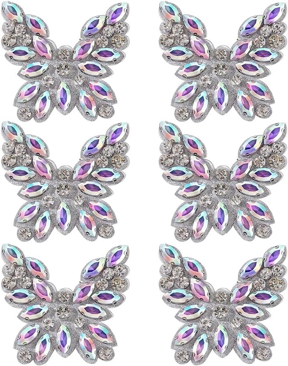 6 Stuks Strass Applique Vlinder Opstrijkbare Patches Kristal Pailletten Versieringen Bling Kleding Reparatie Decoratie Patches Voor Kleding Rugzakken Jassen Jeans DIY Craft Reparatie