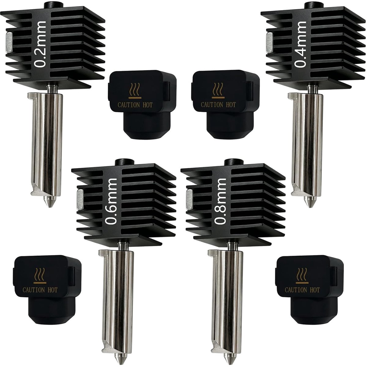 4 stuks 0,2/0,4/0,6/0,8 mm A1 Mini/A1/A2L hotend set, geïntegreerd design