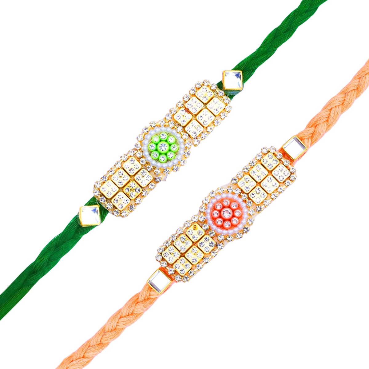 Set van 2 Rakhi voor broer draad armband voor Bhai Bhabhi Bhaiya veera Raksha Bandhan Dora set armband met Rakhi cadeaubon pakket voor broer zus Indiase traditionele Raksha Bandhan Festival