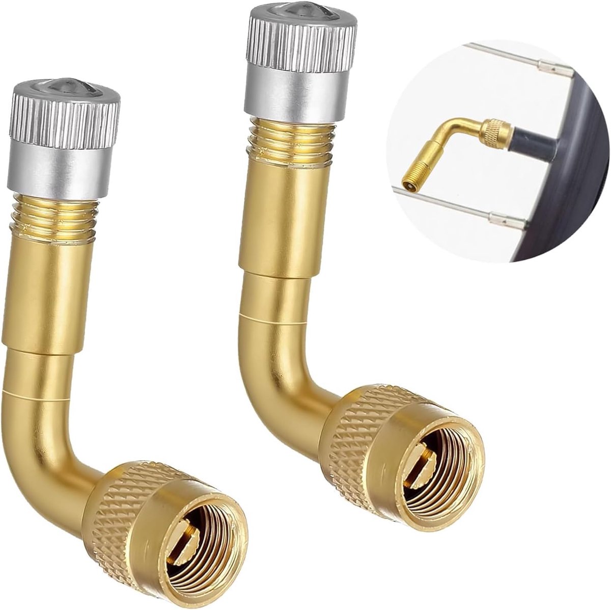 90 graden ventielverlenging, 2 stuks 90 graden hoekventieladapter van koper, ventielverlenging voor autoventiel en fietsventiel, bandenventieladapter voor auto, motorfiets, scooter