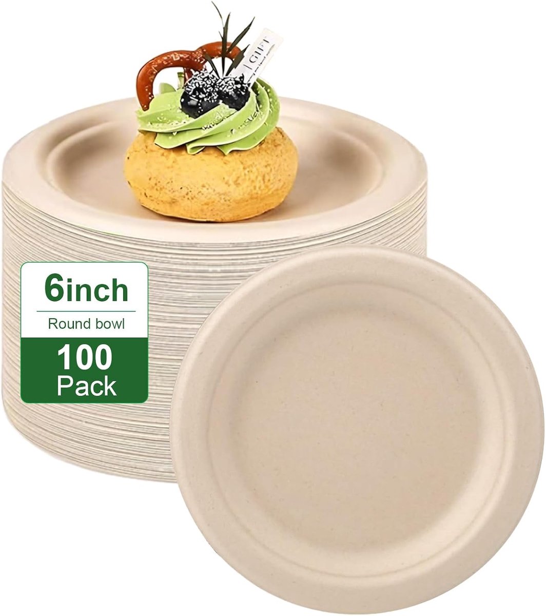 Wegwerpborden van suikerriet, 15,5 cm, wegwerpborden van karton, robuust, en composteerbaar, voor picknick, barbecue, feest