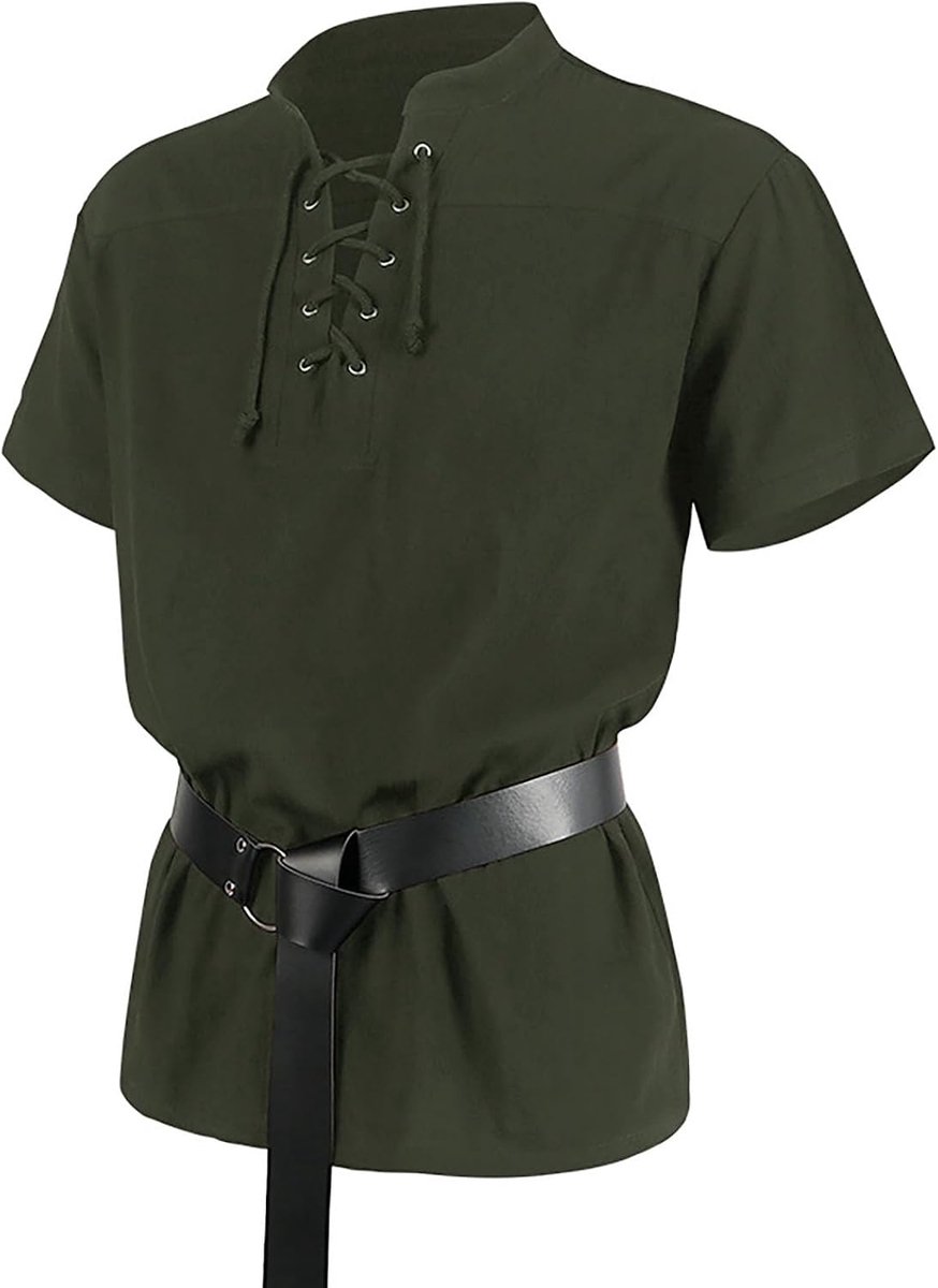 Herenhemd met veters, piratenhemd, Vikingtuniek, steampunk, retro, renaissance, gothic, Halloween-kostuum met riem