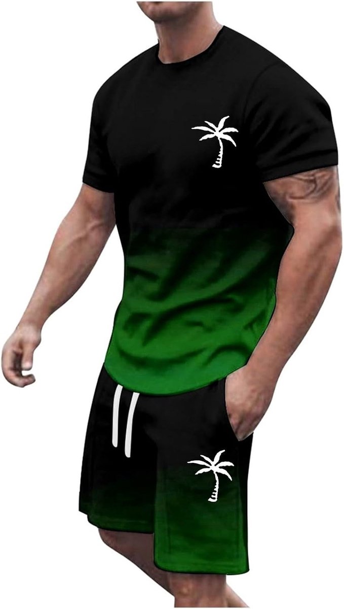 2-delige set voor heren, trainingspak, sport, joggen, shorts, T-shirt, ademend, licht, zomer, casual, fitness, gym, mode, comfortabele outfit, elastische taille, A44