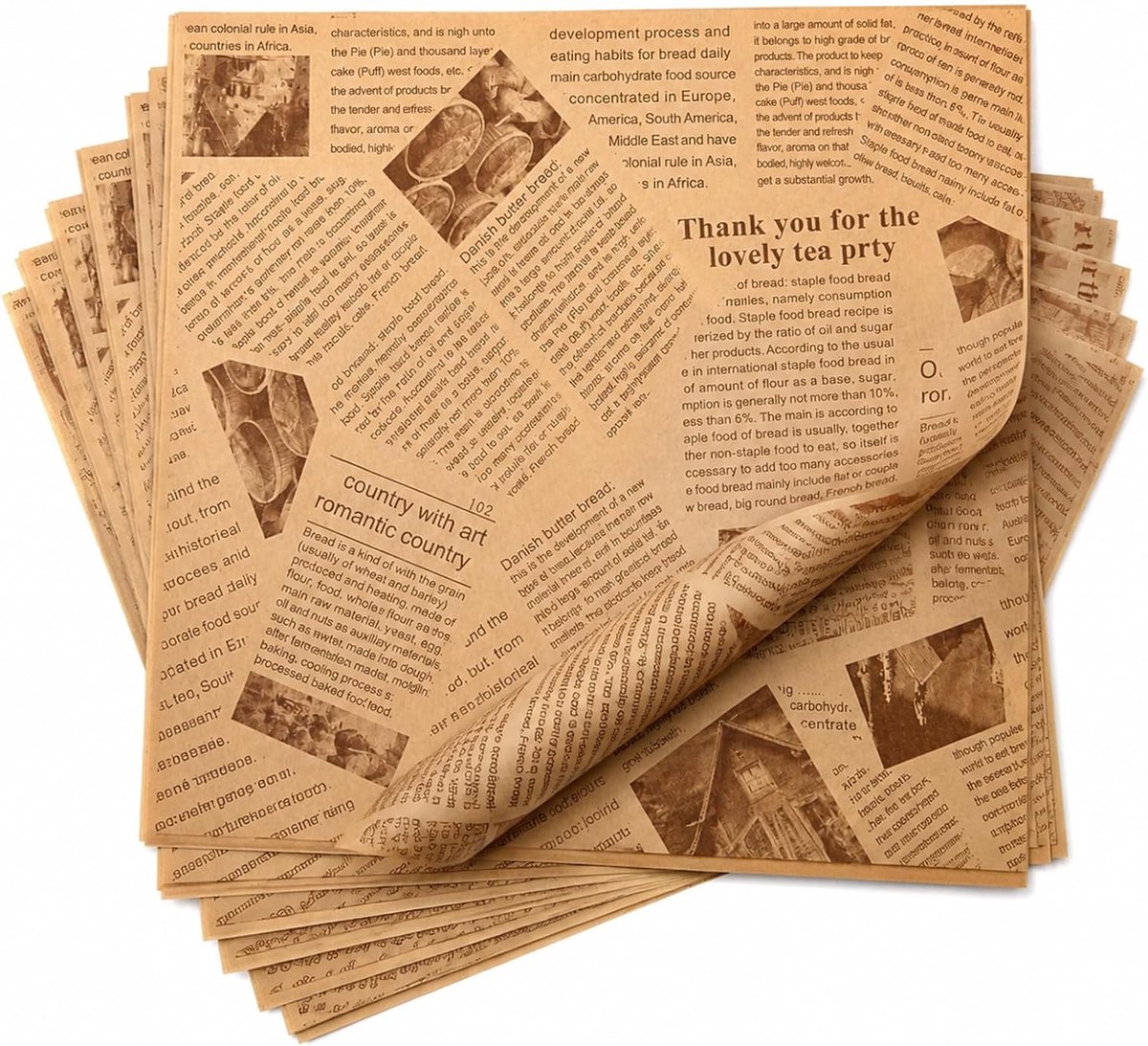 50 vellen oliepapier voor levensmiddelen, 25 x 25 cm, vetafstotend papier in vintage krantenstijl, bakpapier voor hamburgers, friet, natuurlijk kraftpapier voor restaurant en picknick