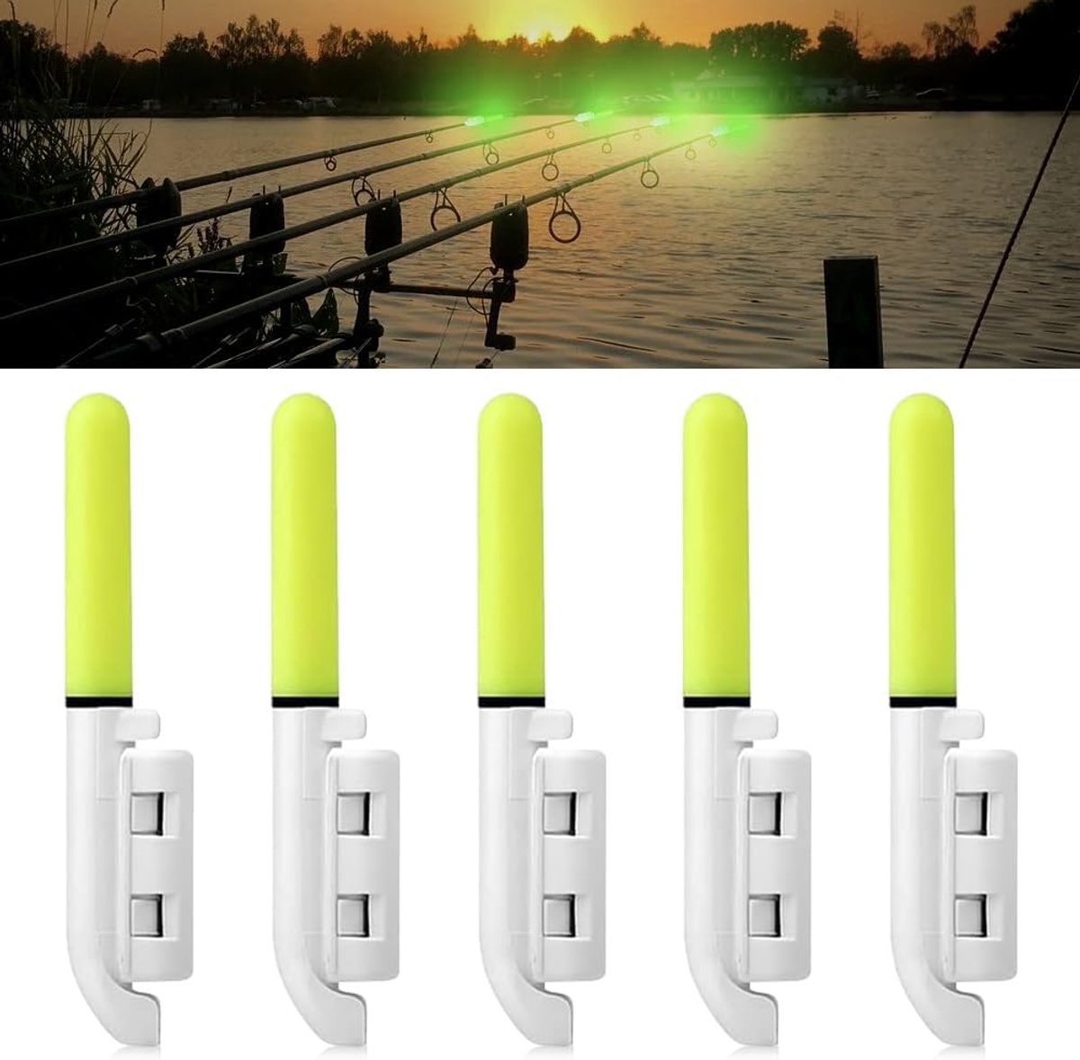 Set van 5 lichtstaafjes, visbellen, lichtstaafjes, vislichtstaafjes, led-toetsdetector, waterdicht, met gesp voor zeevissen en nachtvissen