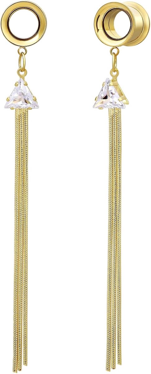 2 stuks tunnel oorbellen goud met hanger roestvrij staal plug oor 6