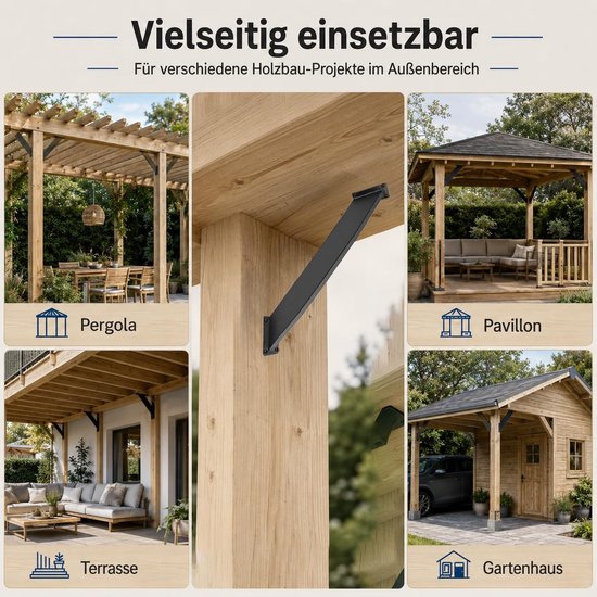 4 stuks 45 graden hoekhouder, zware consoles met 32 schroeven, binnengewricht voor houten palen en balken, bureaurand, pergola, paviljoen, doe-het-zelf-kit — afbeelding 5