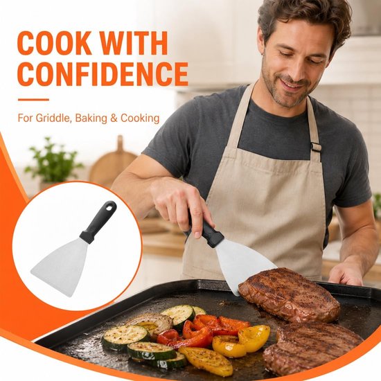 Driehoekige Spatel van RVS, schraper voor plancha en banketbakkerij, 23x9,6 cm, ergonomische handgreep, vaatwasbestendig, ideaal voor BBQ en pizza, 1 stuk — afbeelding 5