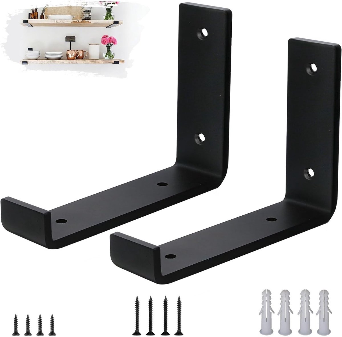 Plankdrager Plank Beugel 2-delig - Plank Houder van 5mm Dik Staal met Opstaande Randen, Zware Planksteun Industrieel Rustiek Zwart 15cm