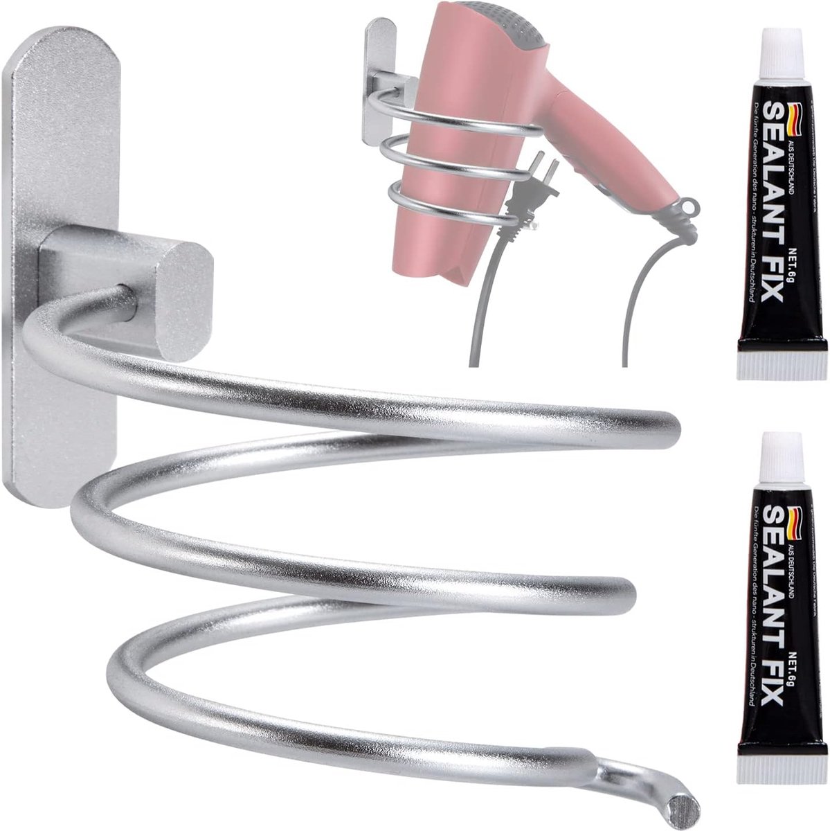 SnelShoppen - Hair Dryer Holder 2 Stuks, Muurbevestiging voor Föhn met Snoerhouder, Geen Boren, Zelfklevende Föhn Houder voor Badkamer, Slaapkamer, Ka