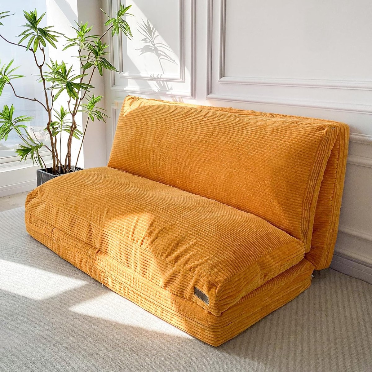 SnelShoppen - Opvouwbaar Zitzakbed Corduroy 100x240 cm - Extra Dikke Vloermatras voor Volwassenen - Beige Slaapbank voor Slaapkamer, Woonkamer, Campin