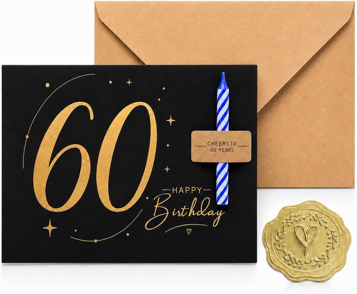 Verjaardagskaart 60e verjaardag - A6-vouwkaart met kaars - 12 stuks in kraftpapier envelop - ShopVlot