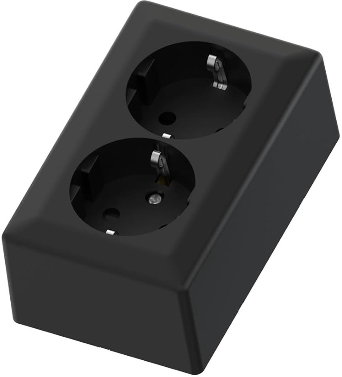 SnelShoppen - Euro Classic Wandcontactdoos met 2 Compartimenten, 2 Ingebouwde Schuko Stopcontacten, 250 V 16 A, Kindveilige Zwart, Ideaal voor Thuis e