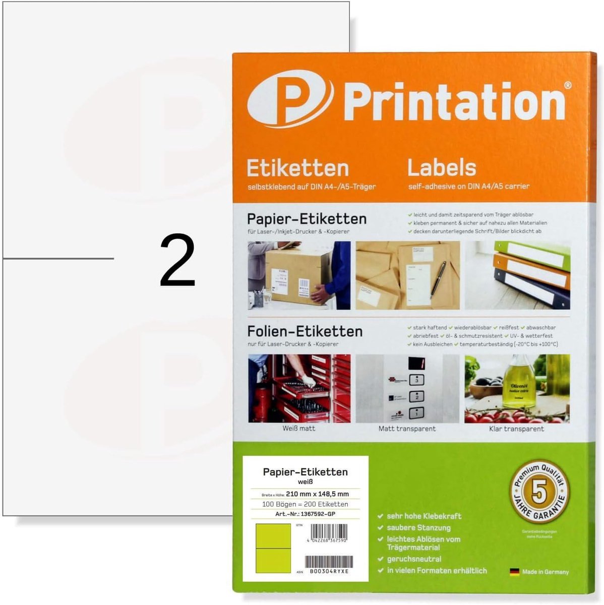 SnelShoppen - 200 A5 Shipping Labels Stickers 210x148mm, 100 A4 Vellen, Matte Witte Adres Stickers, Printbare Etiketten voor Verzending en Organisatie