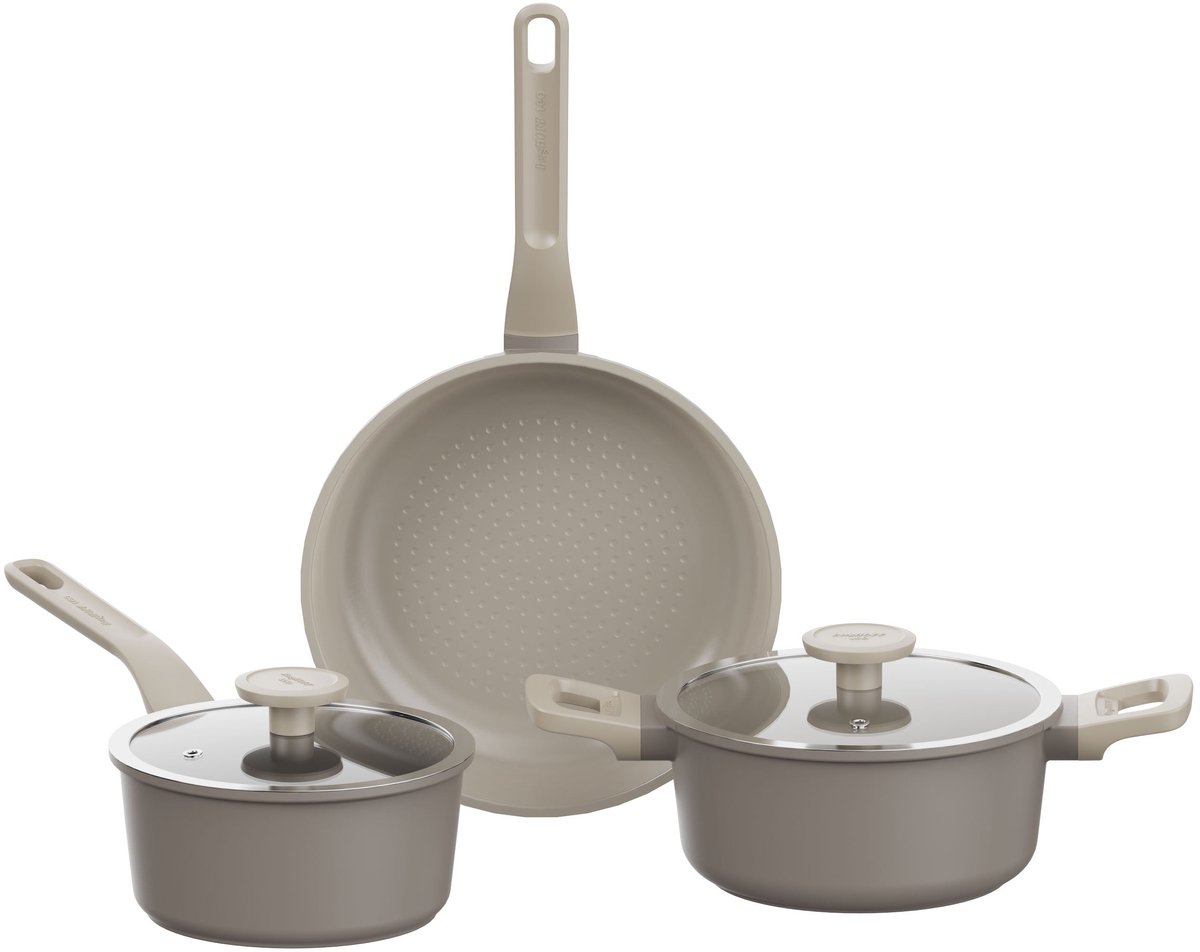 LEO 5-delige kookpottenset antikleef Dune - Beige - PFAS-vrij