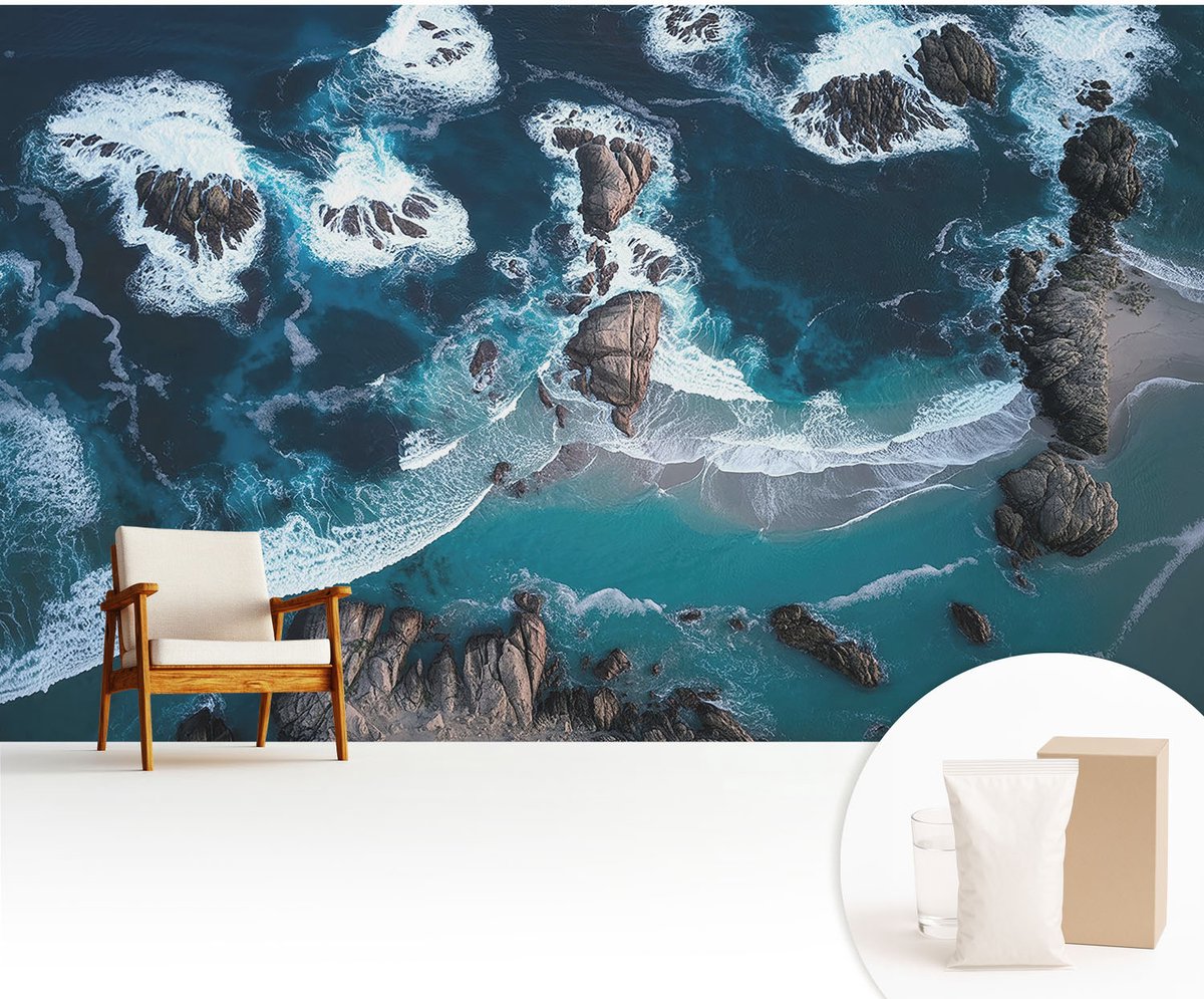 Wallfluent Fotobehang - Marine Vliesbehang - 416x254 cm - Oceaangolven Muurschildering - Gang behang Landschappen - Fotobehang Vlies - Gang behang