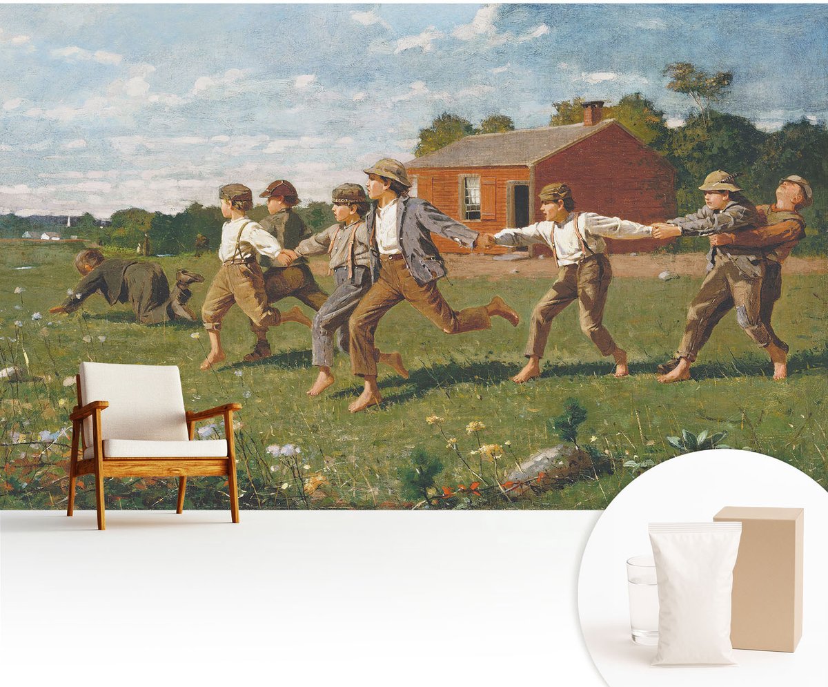 Wallfluent Fotobehang - Bruin Vliesbehang - 416x254 cm - Vrolijk Plezier Fotobehang Vlies - Hal behang Mensen - Muurschildering - Hal behang