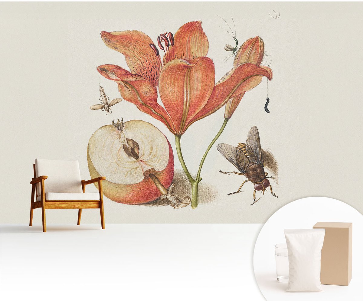 Wallfluent Fotobehang - Romig Vliesbehang - 416x254 cm - Botanische Illustratie Fotobehang Vlies - Hal behang Bloemen En Planten - Muurschildering - Hal behang