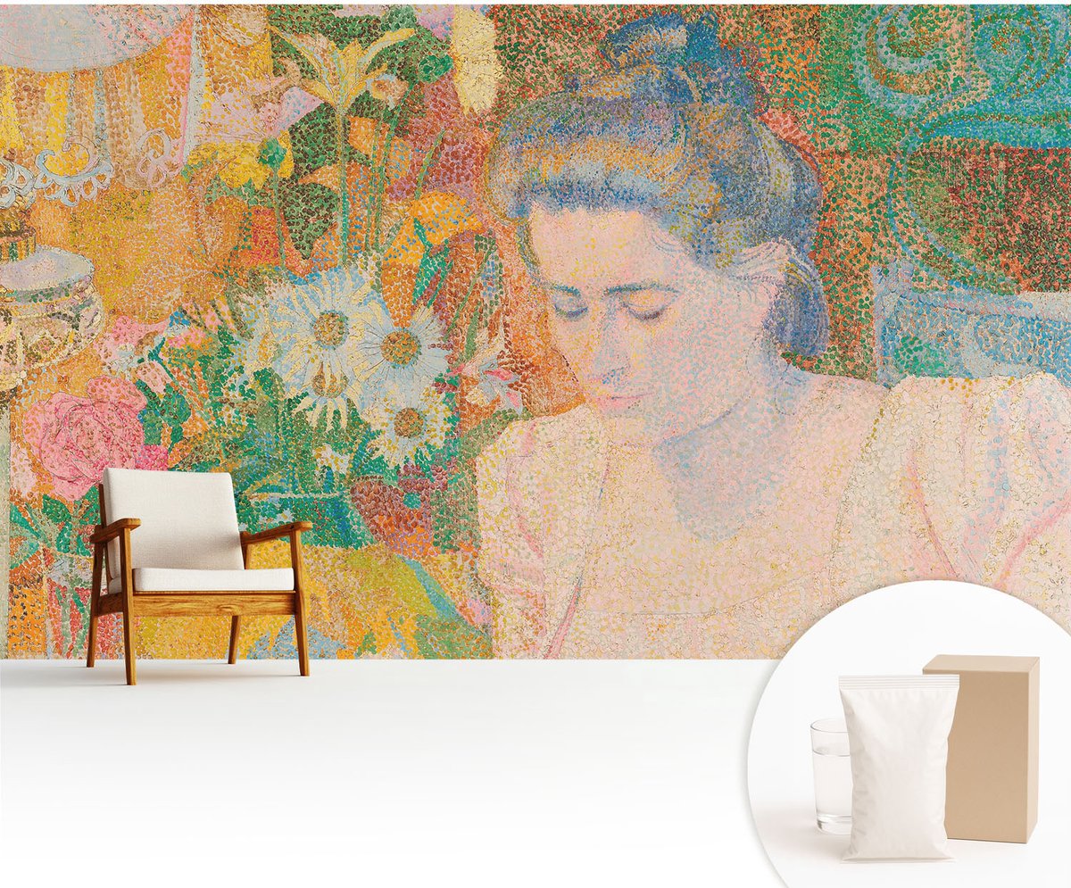 Wallfluent Fotobehang - Geel Vliesbehang - 416x254 cm - Bloemenportret Muurschildering - Slaapkamer behang Mensen - Fotobehang Vlies - Slaapkamer behang