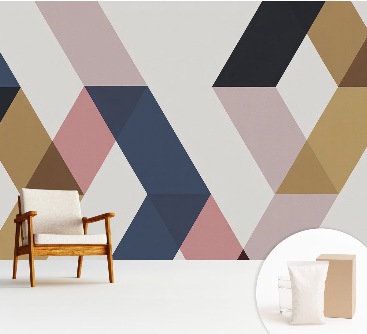 Wallfluent Fotobehang - Wit Vliesbehang - 312x219 cm - Kleurrijke Rhomben Fotobehang Vlies - Woonkamer behang Geometrie - Muurschildering - Woonkamer behang
