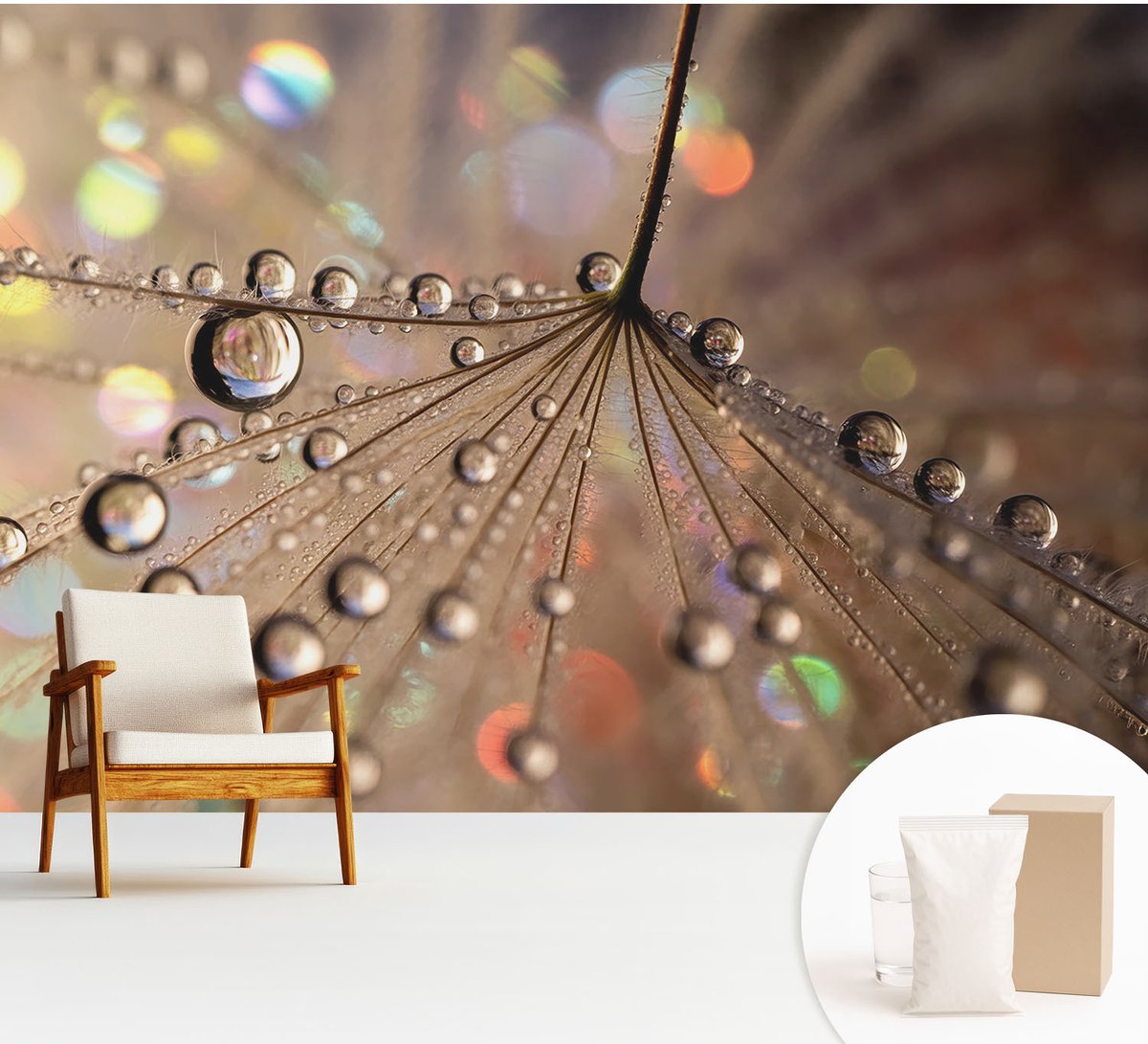 Wallfluent Fotobehang - Beige Vliesbehang - 312x219 cm - Pareldruppels Fotobehang Vlies - Woonkamer behang Texturen - Muurschildering - Woonkamer behang