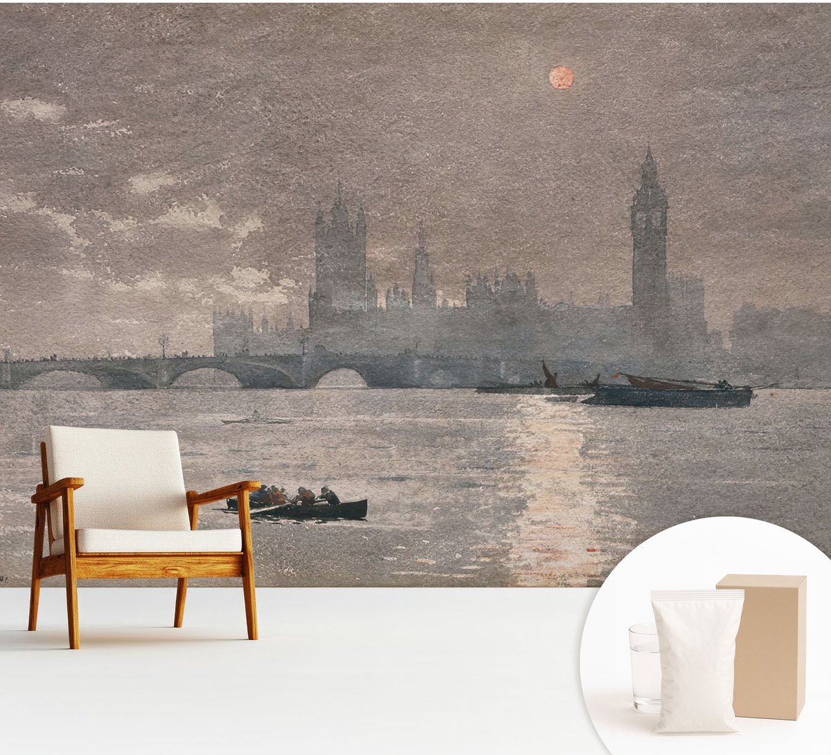 Wallfluent Fotobehang - Grijs Vliesbehang - 312x219 cm - Nachtpanorama Muurschildering - Slaapkamer behang Landschappen - Fotobehang Vlies - Slaapkamer behang