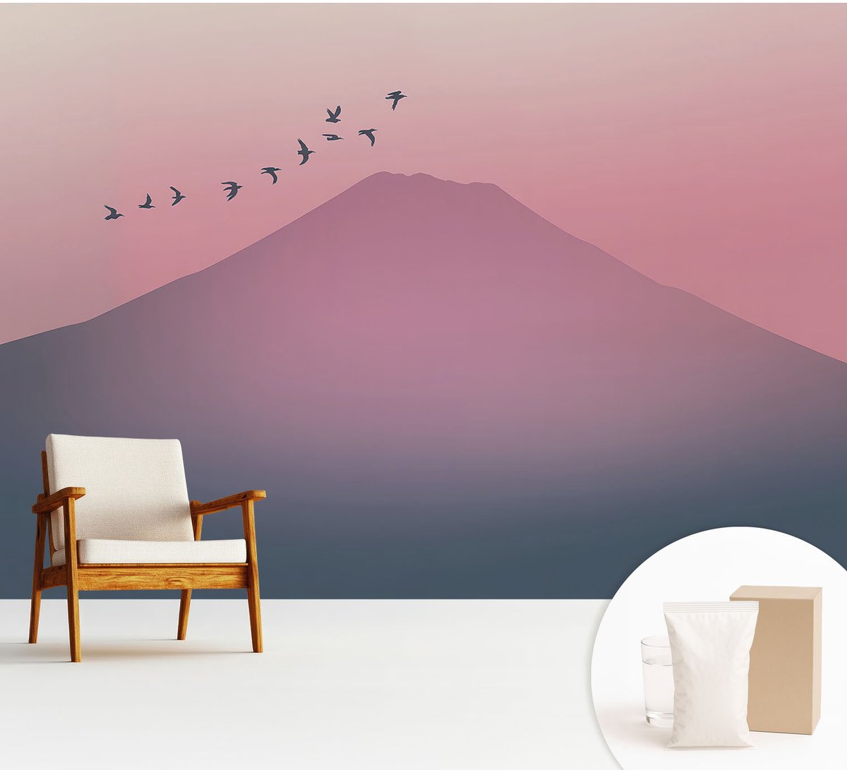 Wallfluent Fotobehang - Roze Vliesbehang - 312x219 cm - Bergwesten Muurschildering - Slaapkamer behang Landschappen - Fotobehang Vlies - Slaapkamer behang